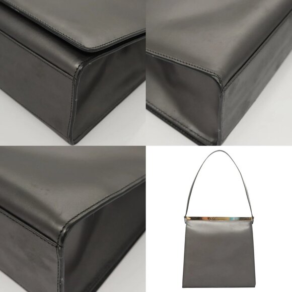 GUCCI Shoulder Bag Leather Brown Gold Auth